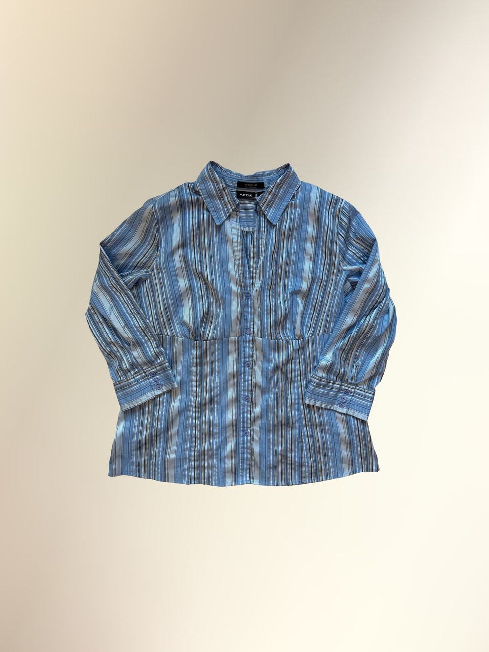 Y2K Apt 9 Blue Gray Striped 3/4 Sleeve Button Down Blouse Women's XL
